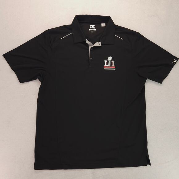 Cutter & Buck Super Bowl LI Collared Football Polo Shirt Adult Mens Size L Black - Picture 2 of 9